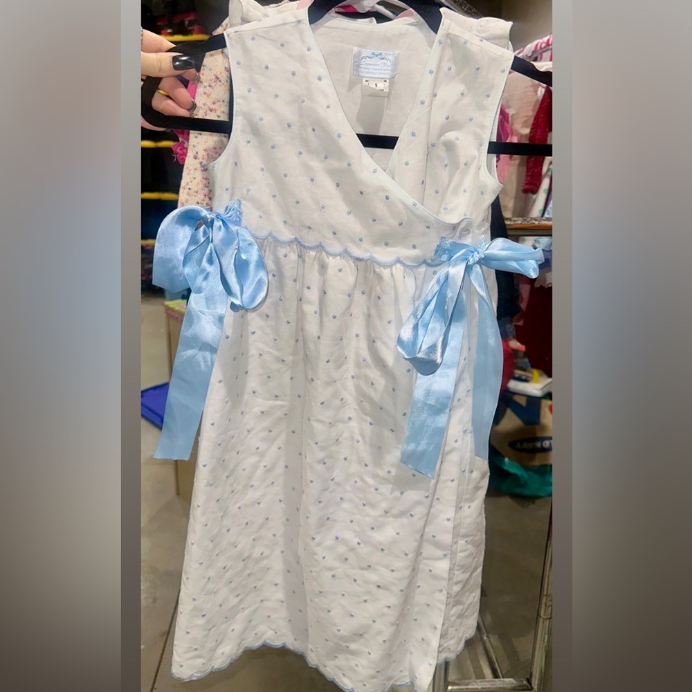Elegant White and Blue Kids Formal Dress